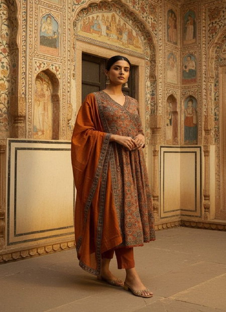 Naisha K 395 Cotton Anarkali Doriya Casual Wear Kurti With Pant Dupatta Suppliers In India